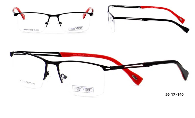 Rame bărbătești RP 0449 c2 Prime din metal, montură semi-ramă, negru și roșu