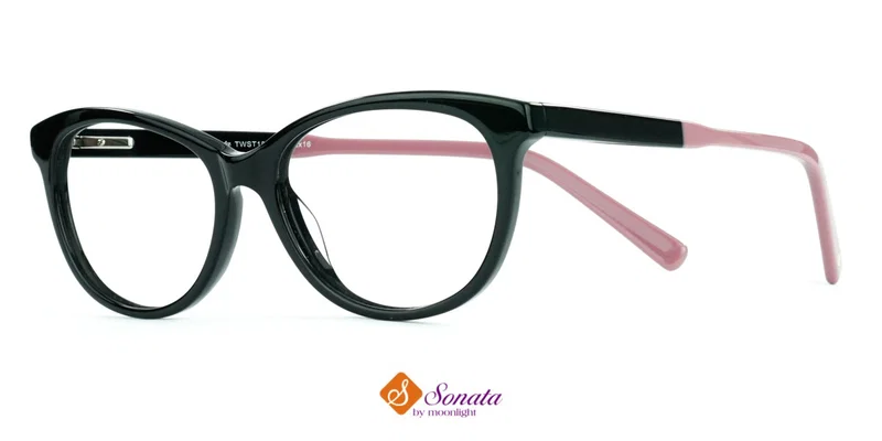 Ramă de ochelari TWST 1804 c2 Sonata în culorile negru și roz, vedere frontală