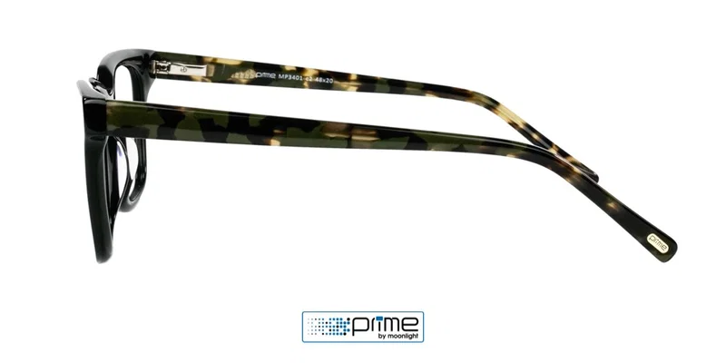 Detaliu ramă de vedere MP 3401 c2 Prime, combinație de culori negru și verde