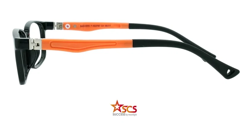 Detaliu ramă ochelari copii F XS 3787 c4 Success, combinație negru-portocaliu