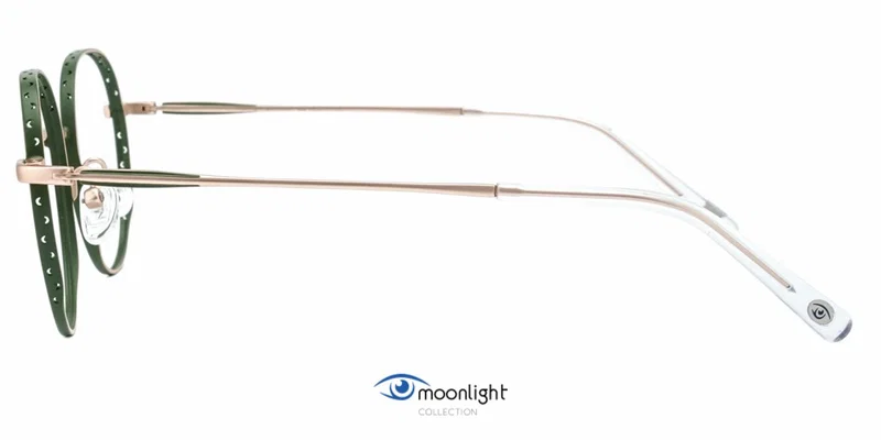 Ramă de ochelari Moonlight BIM 3537 c2, detaliu al combinației de culori auriu și verde