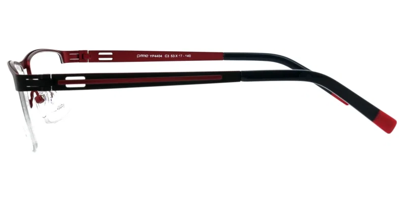 Detaliu ramă ochelari YP 4404 c3 Prime, culori negru și roșu