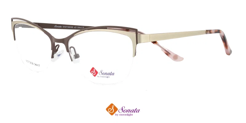 Ramă de ochelari BIST 3636 c2 Sonata pentru femei, metalică, maro și auriu, vedere frontală