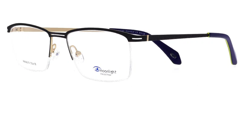 Ramă de ochelari RM 4819 c3 Moonlight, model metalic semiîncadrat, negru și bleumarin