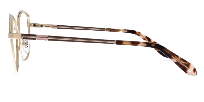 Ramă de ochelari pentru femei BIST 4655 c1 Sonata, detaliu design maro-auriu