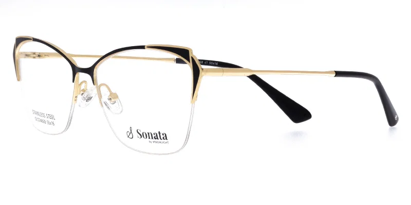 Ramă de ochelari GLST 4668 c1 Sonata, negru și auriu, vedere frontală