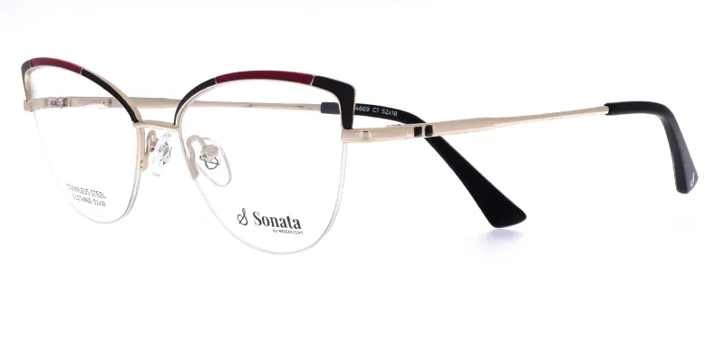 Rame GLST 4669 c1 Sonata pentru femei, metalice, negru și auriu, vedere frontală