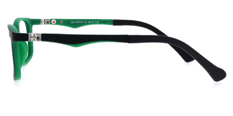 Detaliu rame ochelari copii DB XS 5743 c3 Success, plastic, culori negru și verde