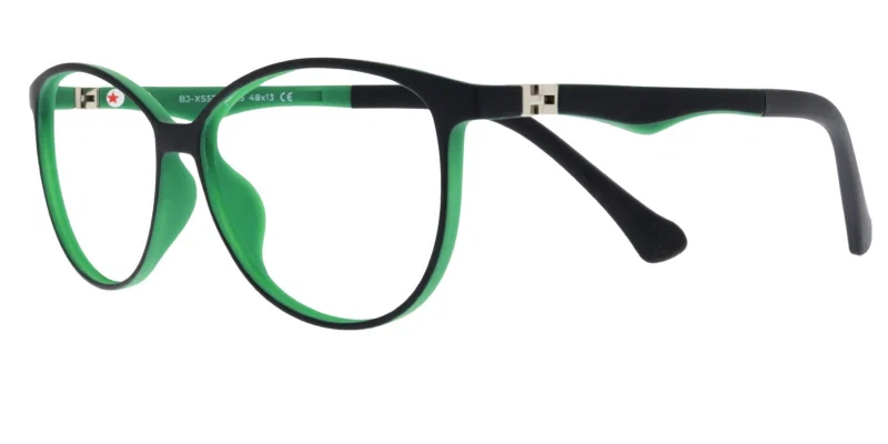 Ramă de ochelari pentru copii BJ XS 5767 c5 Success, neagră cu verde, vedere frontală