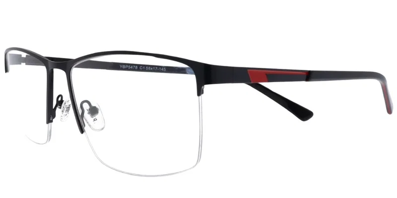 Ramă de ochelari YBP 5478 c1 Prime, metalică, half-rim, negru și roșu