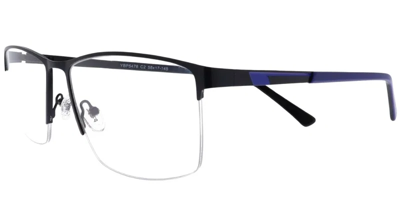 Ramă de ochelari YBP 5478 c2 Prime, model metalic half rim, negru și albastru