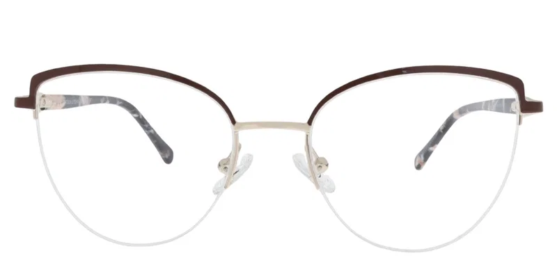 Detaliu rame de ochelari JSST 5638 c3 Sonata cu design half-rim, maro și auriu