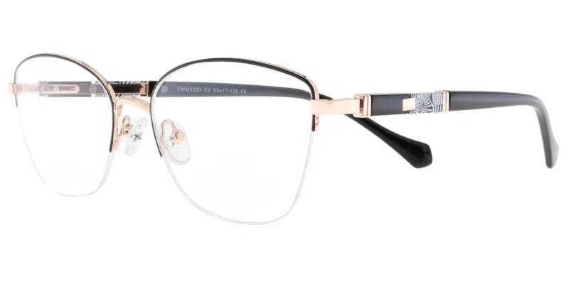 Ramă de ochelari TWM 5283 c2 Moonlight semiramă, metal, alb negru și auriu